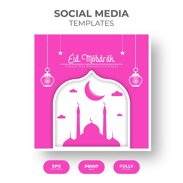 Vektor eid mubarak ramadan mehrzweck-marketing-social-media-werbeplakate und web-banner-pink-vorlagen