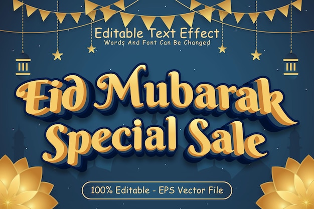 Eid mubarak sonderverkauf bearbeitbarer texteffekt 3-dimensionale prägung im modernen stil