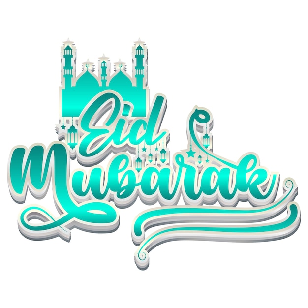 Eid Mubarak Text transparente Moschee mit al fitr oder adha gold Lantern Sterne Dekoration