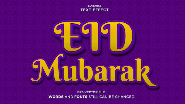 Vektor eid mubarak texteffekt 3d-stil bearbeitbare vorlage