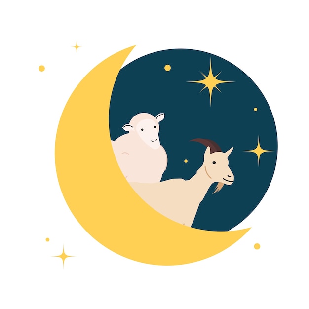 Vektor eidadhagoatsheepmoongreetingsinflatillustration