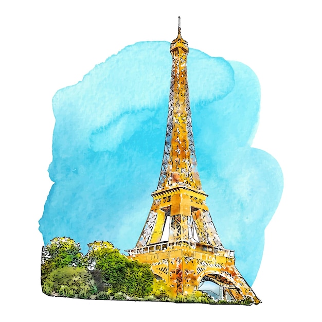 Eiffel Paris Frankreich Aquarell handgezeichnete Illustration isoliert auf weißem Hintergrund