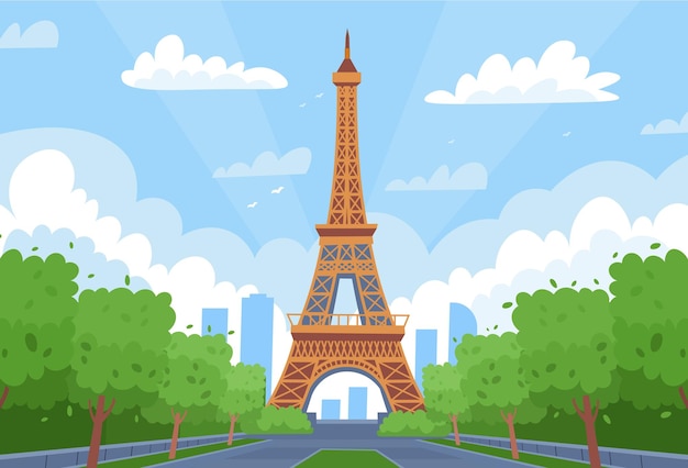Eiffelturm auf weißem Hintergrund Eifferturm in der Hauptstadt Frankreichs Touristenreise Cartoon-Flachstil