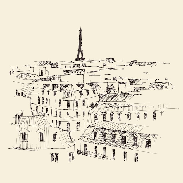 Eiffelturm in paris frankreich, stadtarchitektur, vintage gravierte illustration