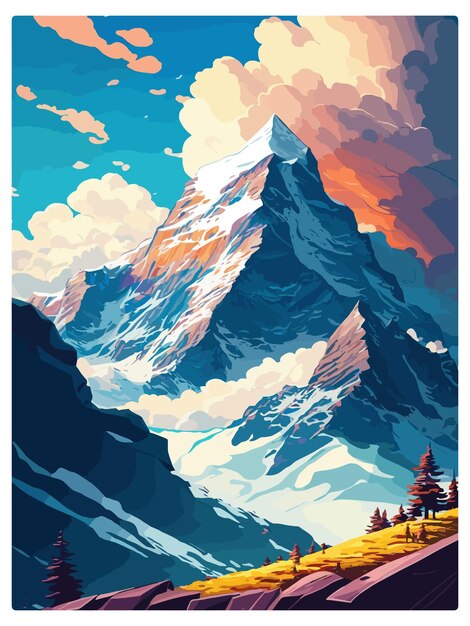 Vektor eiger schweiz vintage reiseplakat souvenir postkarte porträt malerei wpa illustration