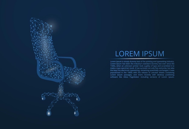 Ein abstrakter business-partikel-stuhl auf dunklem hintergrund der stuhl besteht aus geometrischen formen