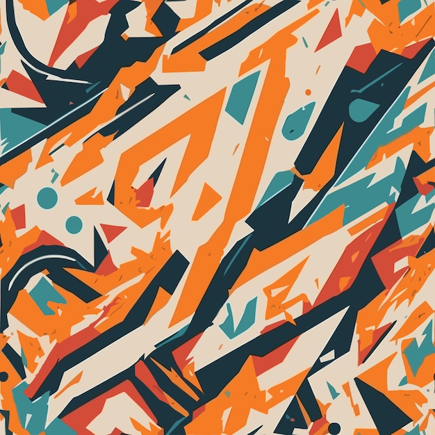 Ein abstraktes gemälde aus orange-blauen und grünen formen