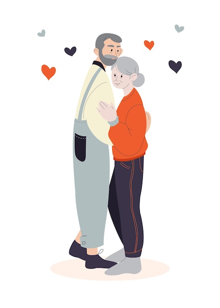 Ein älteres verliebtes Paar, das sich umarmt, Liebe aller Altersstufen, Valentinstagskarten.