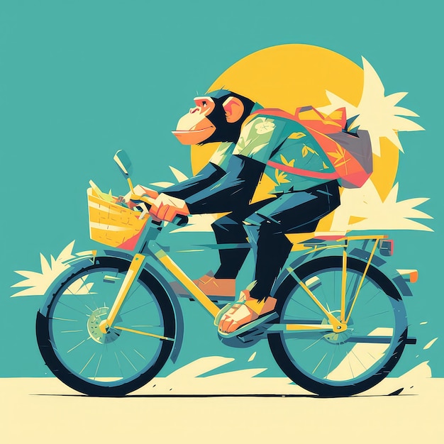 Ein affe auf einem fahrrad im zeichentrickfilm-stil