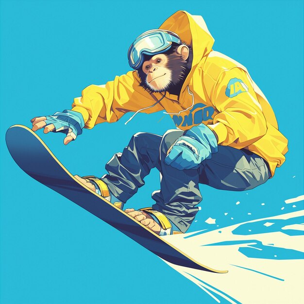 Vektor ein affe auf einem snowboard im cartoon-stil