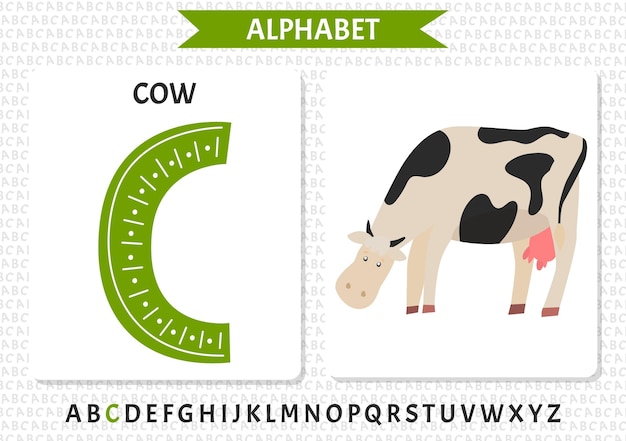 Ein Alphabet mit einer Kuh und einer Kuh darauf