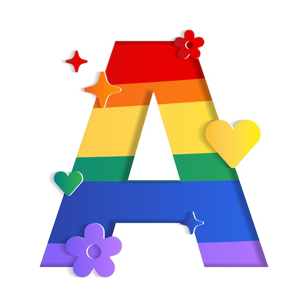 Ein alphabet-schriftart buchstabe pride month lgbtq rainbow 3d paper cutout card vector illustration