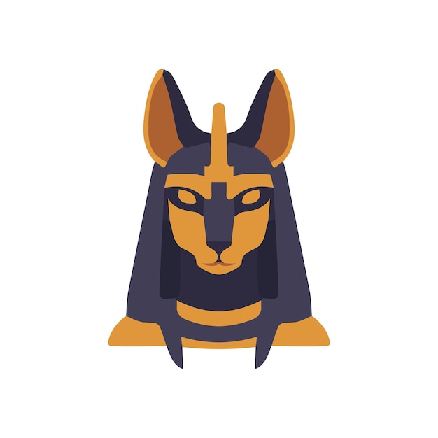 Ein antikes ägyptisches anubis-kopf-maskottchen, flache vektorgrafiken, isoliert auf weißem hintergrund