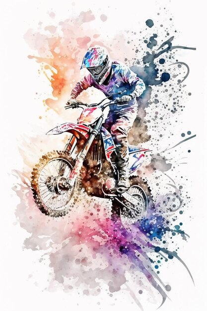 Ein aquarell eines motocross-fahrers.