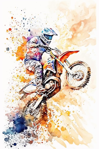 Ein aquarell eines motocross-fahrers.