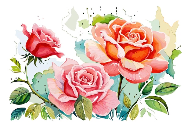 Ein Aquarellgemälde von Rosen in Rosa und Orange