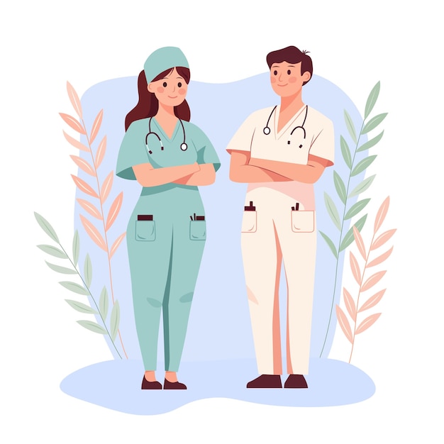 Ein Arzt und eine Krankenschwester in Uniform mit einem Stethoskop Das medizinische Personal in der Klinik Flachvektor-Illustration