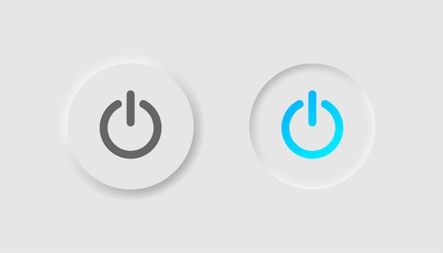 Ein/Aus-Taste im Neumorphismus-Stil Symbole für Unternehmen weiß UI UX Ein-Aus-Symbol Abmelden starten Energieschalter Neumorphe Stil Vektorillustration