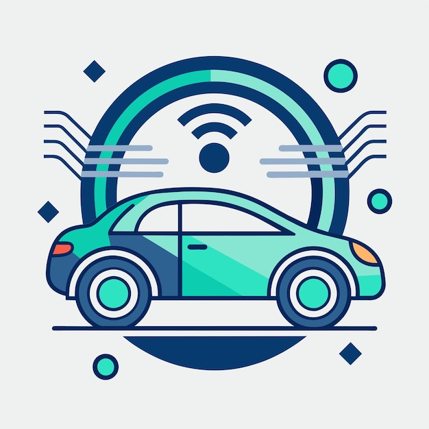 Ein Auto mit WLAN-Technologie für nahtlose Konnektivität unterwegs Eine saubere moderne Ikone, die die Zukunft der autonomen Fahrzeuge symbolisiert