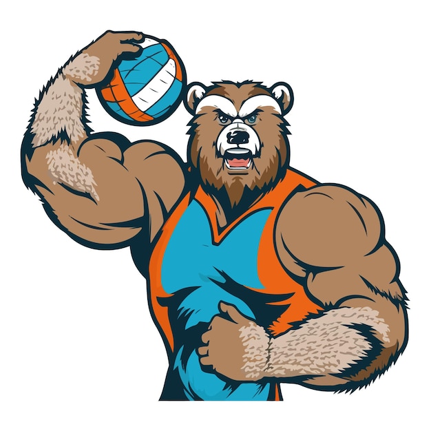 Ein Bär mit einem Basketball auf dem Arm