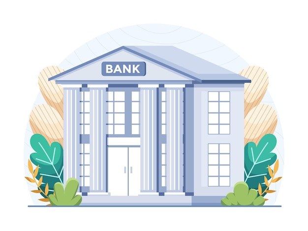 Ein Bankgebäude mit einem Schild mit der Aufschrift „Bank“.