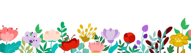 Ein Banner mit blühenden Blumen auf weißem Hintergrund Horizontales nahtloses Muster Vektor