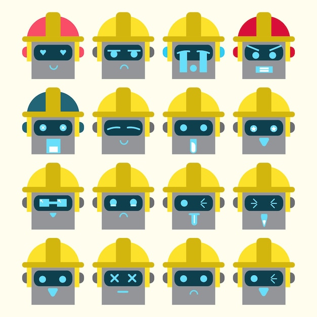 Ein Bau-Roboter-Emoticon-Set für ein Designelement oder ein Emoji-Projekt