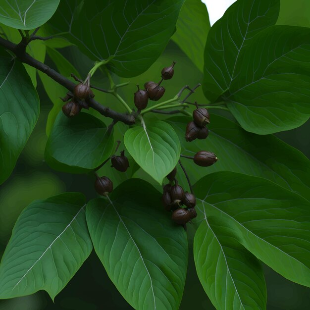 Ein Baum mit grünen Blättern und roten Beeren