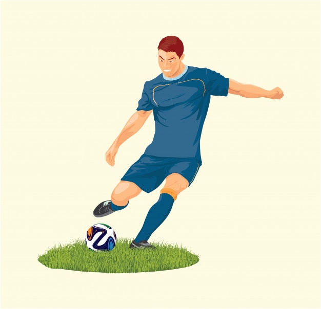Ein bereitstehender Fußballspieler treten den Ball am Turnier