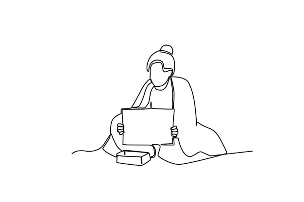 Ein Bettler bittet um Spenden Obdachlose Oneline-Zeichnung