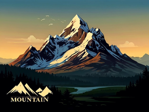 Vektor ein bild eines berges mit einem berg und bäumen im hintergrund