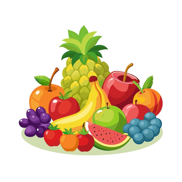 ein Bild eines Bündels Früchte, darunter Bananen, Himbeeren und Bananen