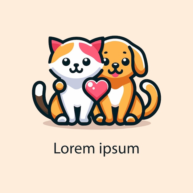 ein Bild von einer Katze und einem Hund mit einem Herz auf der Unterseite