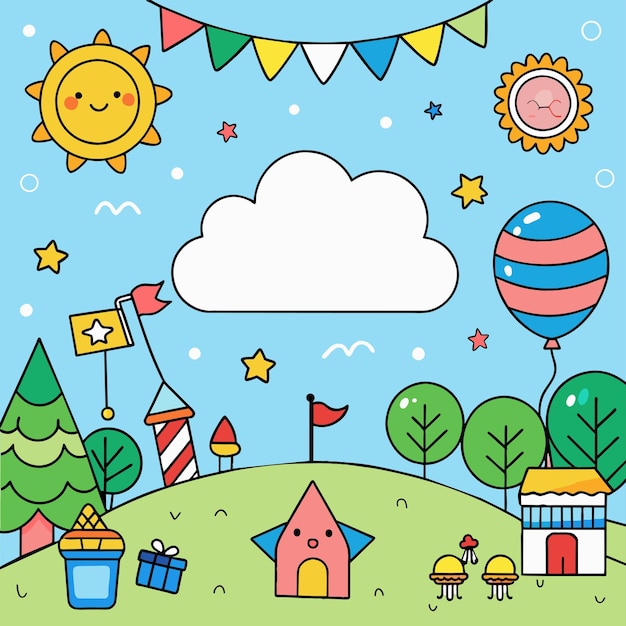 ein blau-weißes Bild eines Hauses mit einem Ballon und einem kleinen Haus darauf
