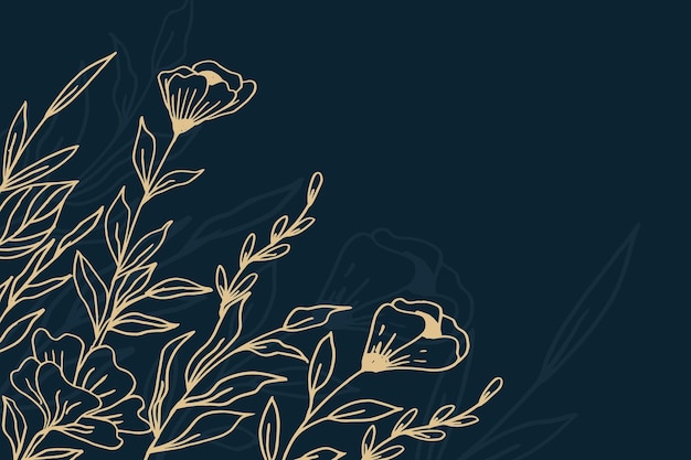 Ein blauer Hintergrund mit Blumen und Blättern.