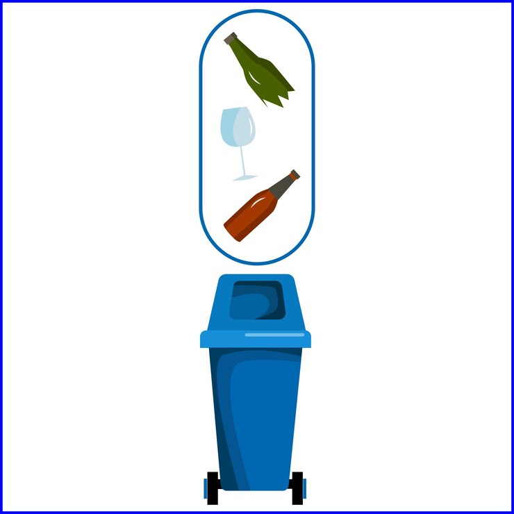 Vektor ein blauer mülleimer. recycling von glas. ein müllcontainer. mülltrennung. vektorillustration in einem flachen stil. müll