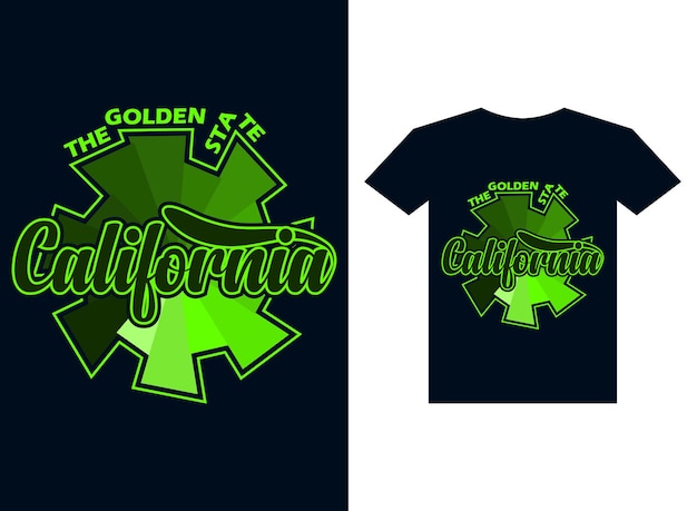 Ein blaues und grünes Hemd mit der Aufschrift California T-Shirt Print Template Vector Illustration