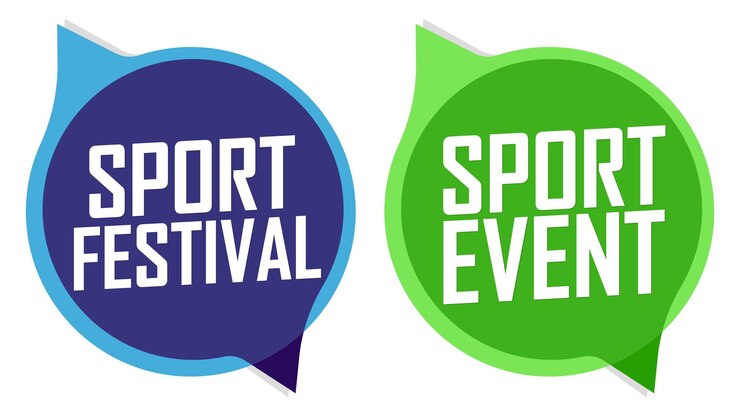ein blaues und grünes Schild mit dem Satz "Sportfestival"