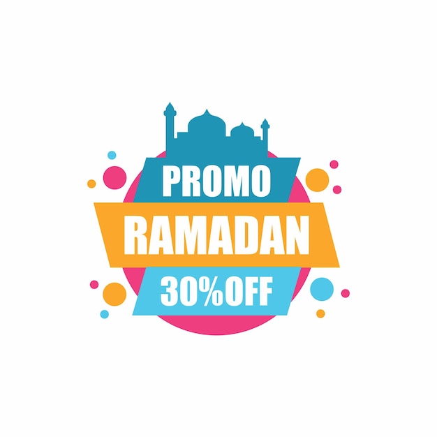 Ein blaues und orangefarbenes logo für promotion ramadan 30 % rabatt.