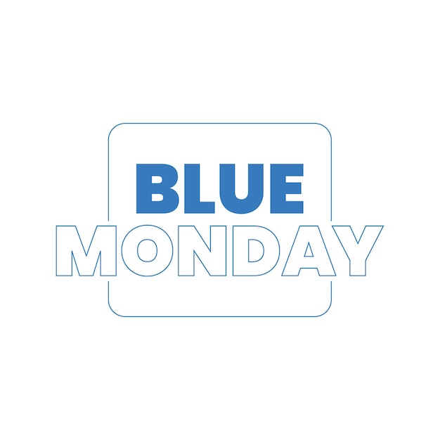 Ein Blue-Monday-Logo mit den Worten Blue Monday auf weißem Hintergrund.