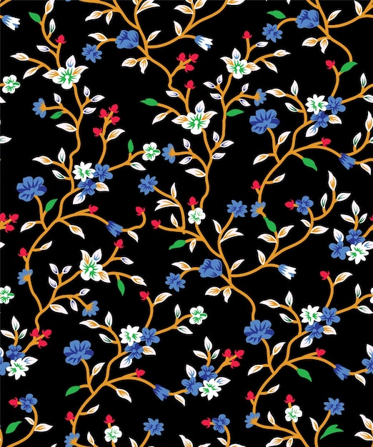 Ein Blumenmuster auf schwarzem Hintergrund, nahtloses Muster