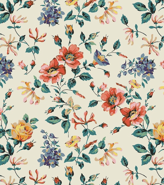 ein Blumenmuster mit verschiedenen Blüten und Blättern