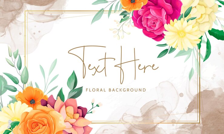 ein blumiger Hintergrund mit einem Goldblatt und Blumen