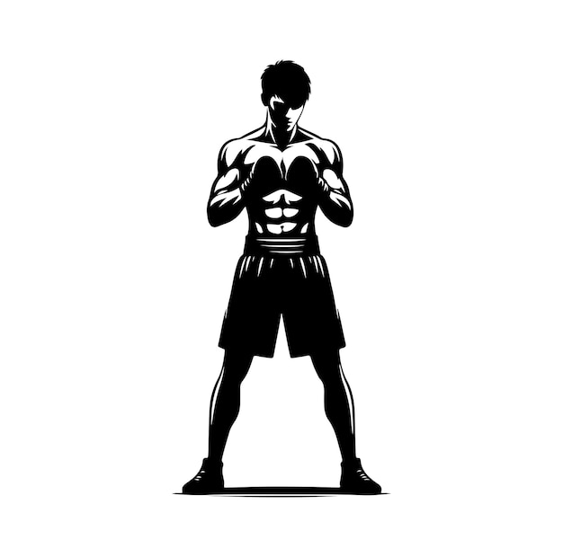 Ein Boxer steht mit einer Pose-Vektor-Silhouette