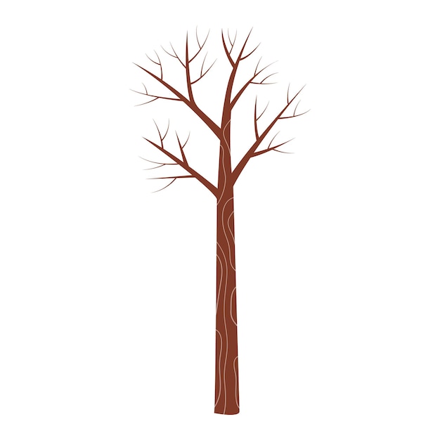 Ein brauner kahler baum in einem niedlichen flachen stil vektorillustration für ein postkartenlogoetikett oder ein websitesymbol herbstwinter-frühlingsbaum ohne laub