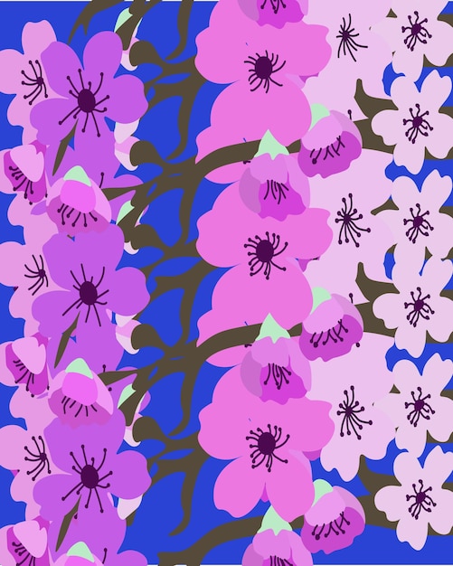 Ein buntes Muster lila Blumen mit der Wortkirsche in der Mitte