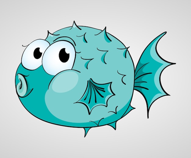 Ein Cartoon blauer Fisch mit einem großen Auge und einem großen runden Auge
