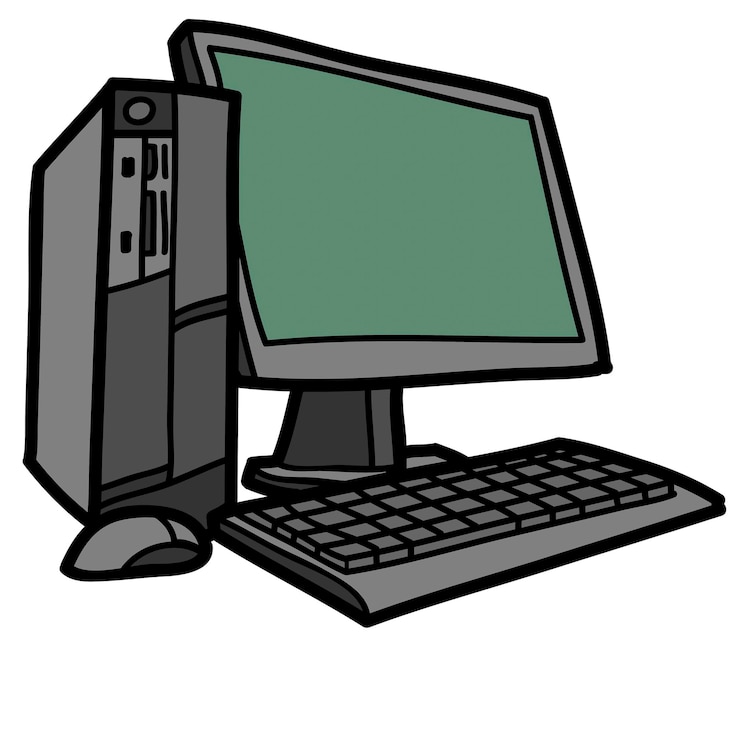 Vektor ein cartoon-computer mit einer tastatur und einem monitor auf einem weißen hintergrund