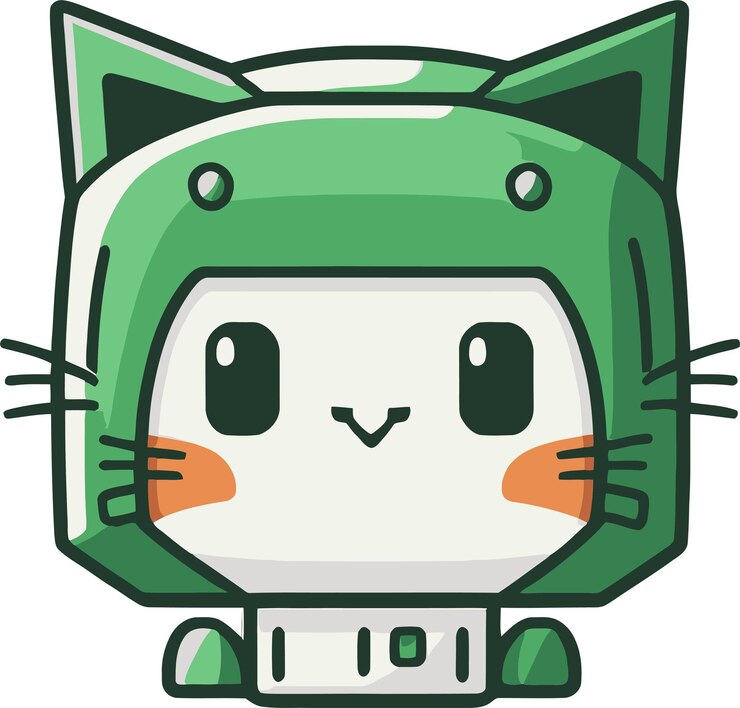 Vektor ein cartoon einer grünen katze mit einem weißen gesicht und einem roten endstück.