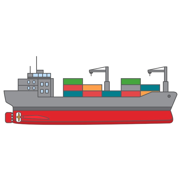 Vektor ein cartoon eines frachtschiffs mit rotem dach, auf dessen vorderseite „container“ steht